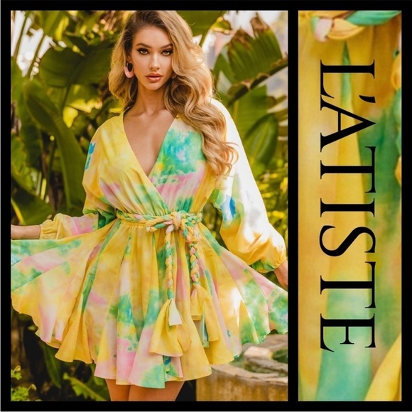 L'ATISTE Queen Bee Tie Dye Dress W/Braided Belt - Picture 3 of 8